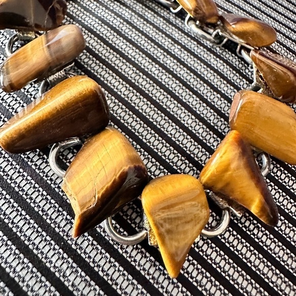 Vintage Tigers Eye Bracelet On A Linked Silver Tone Fold Over Clasp 0638 w - Picture 4 of 13